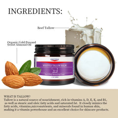 Whipped Tallow Balm - Pure Grass-Fed, Organic Moisturizing Cream for Face and Body