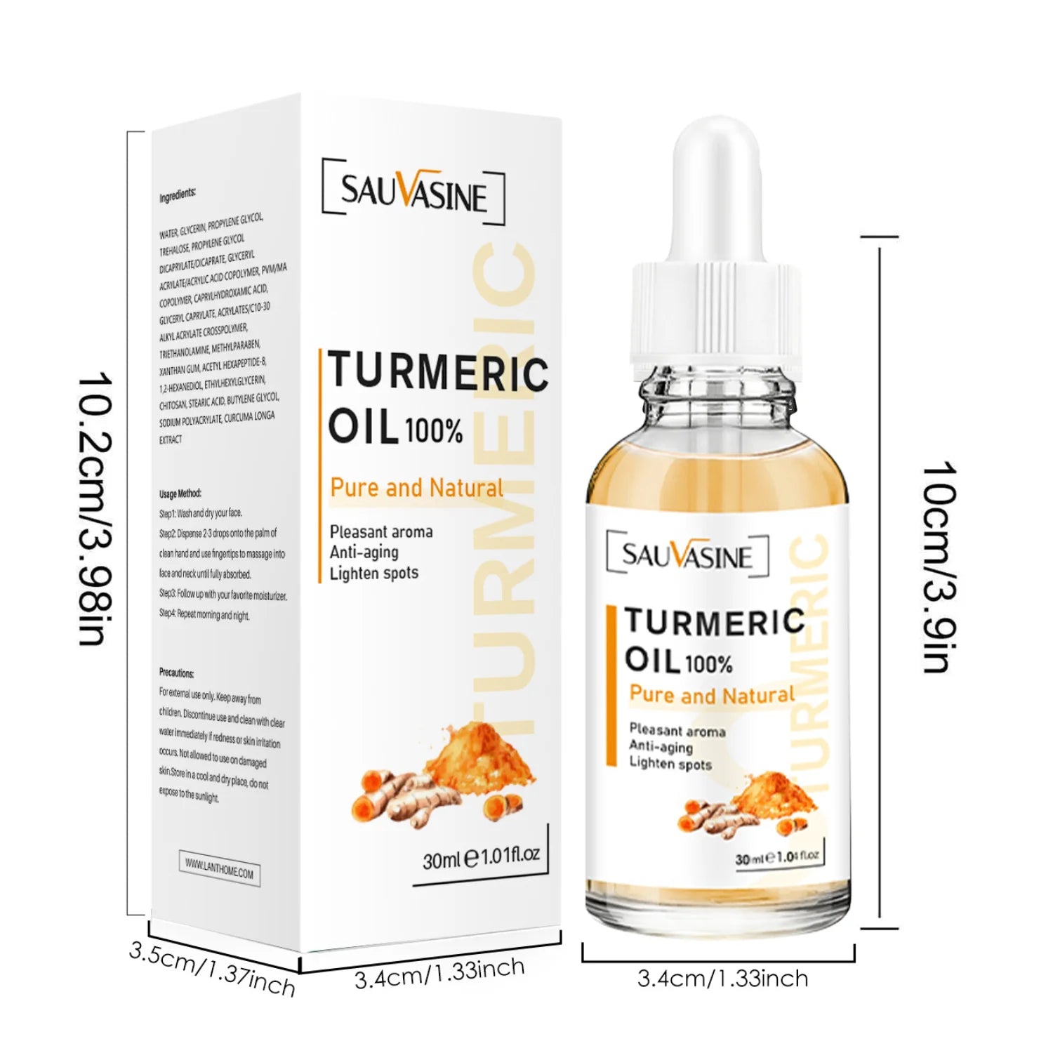Pure and Natural Turmeric Oil - Organic Anti-Aging Skin Brightening Serum, 30ml