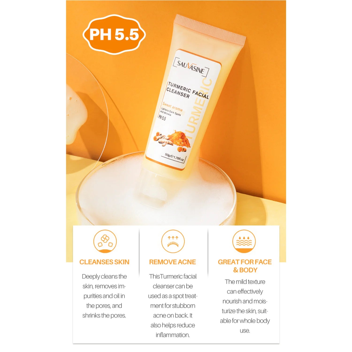 Turmeric Facial Cleanser - Deep Cleansing, Acne Treatment, 50g