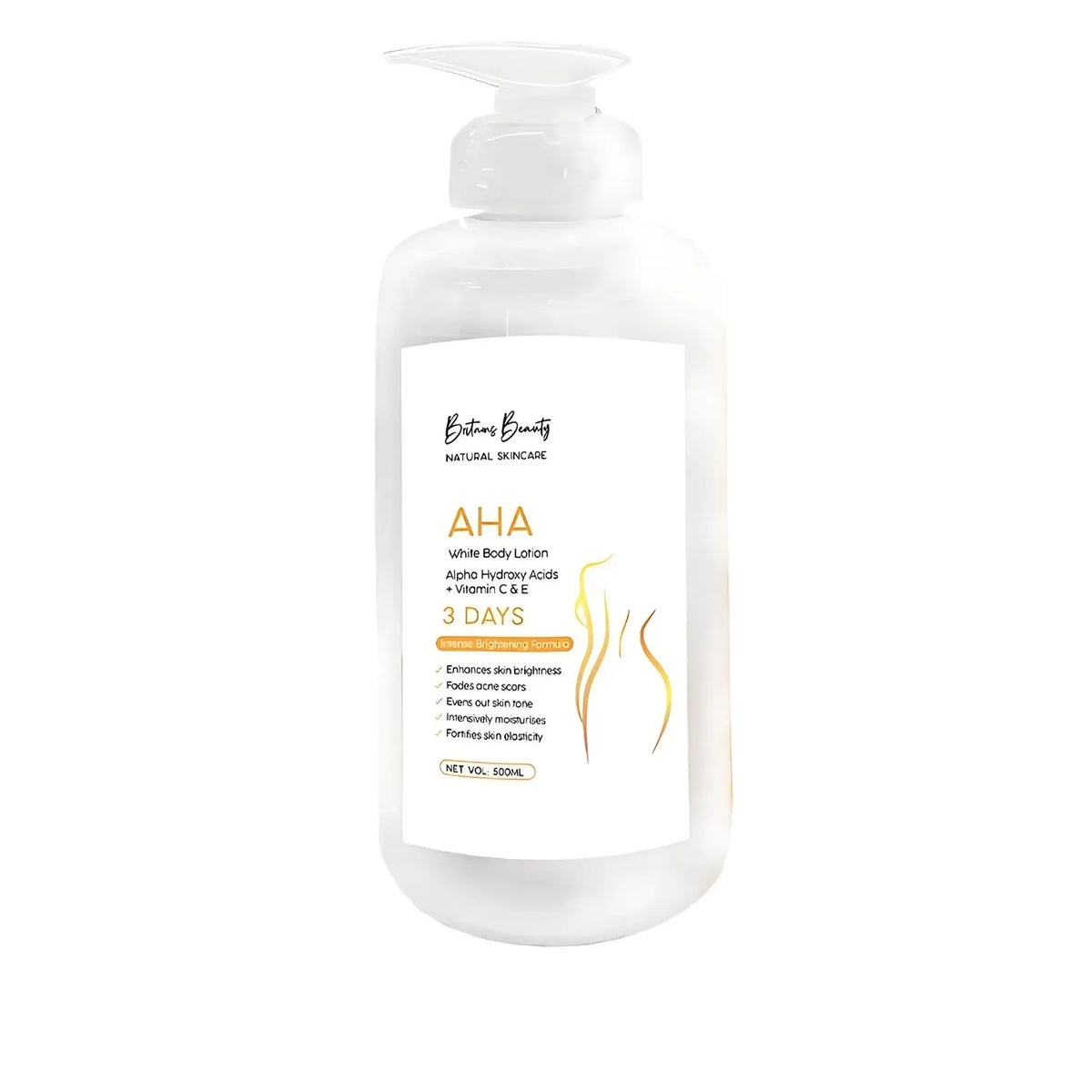 Britains Beauty AHA Body Lotion with Alpha Hydroxy Acids, Vitamin C & E, Intense Brightening Formula for Smooth & Hydrated Skin – 500ml