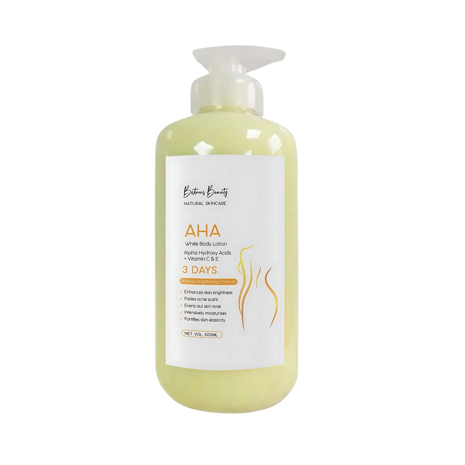 Britains Beauty AHA Body Lotion with Alpha Hydroxy Acids, Vitamin C & E, Intense Brightening Formula for Smooth & Hydrated Skin – 500ml