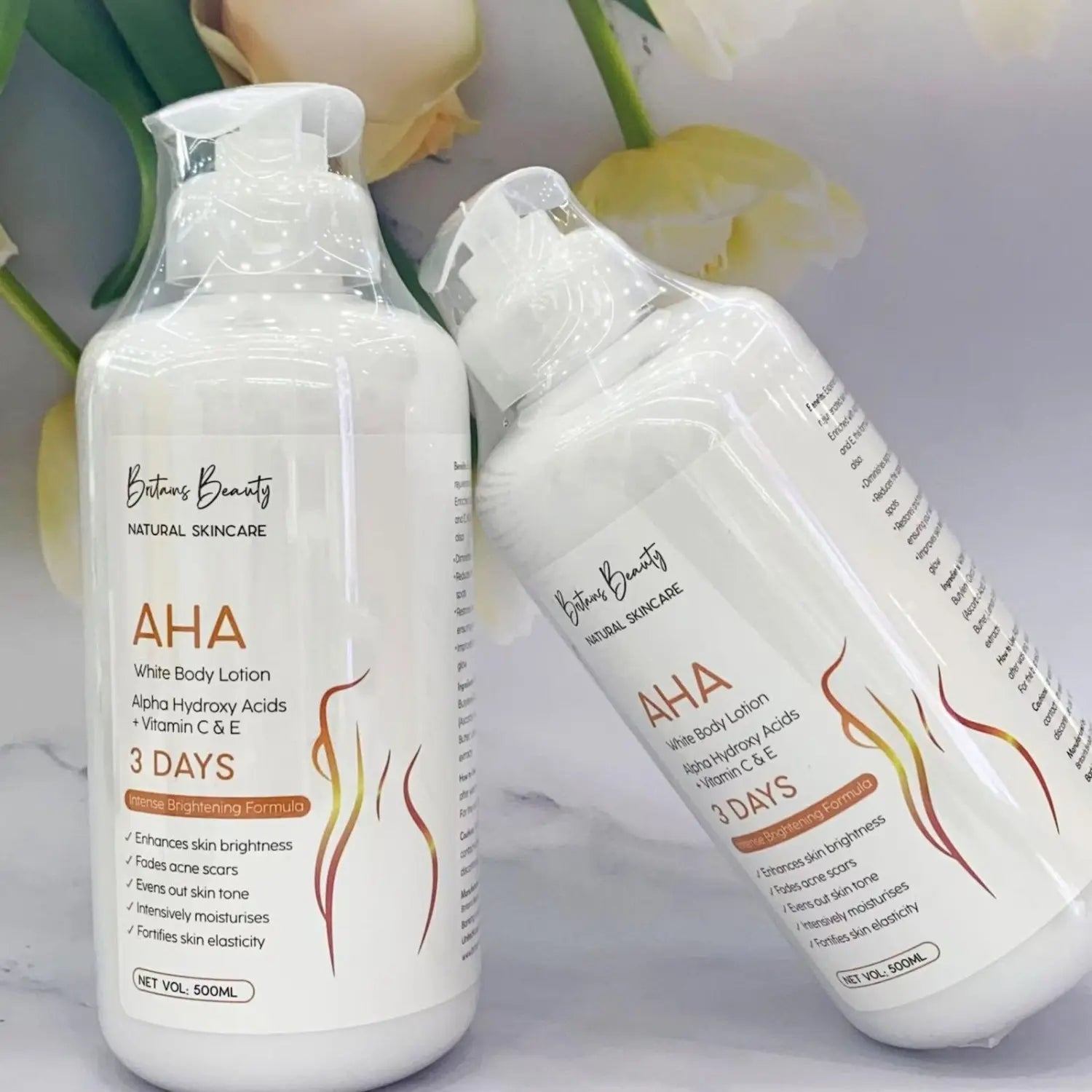 Britains Beauty AHA Body Lotion with Alpha Hydroxy Acids, Vitamin C & E, Intense Brightening Formula for Smooth & Hydrated Skin – 500ml