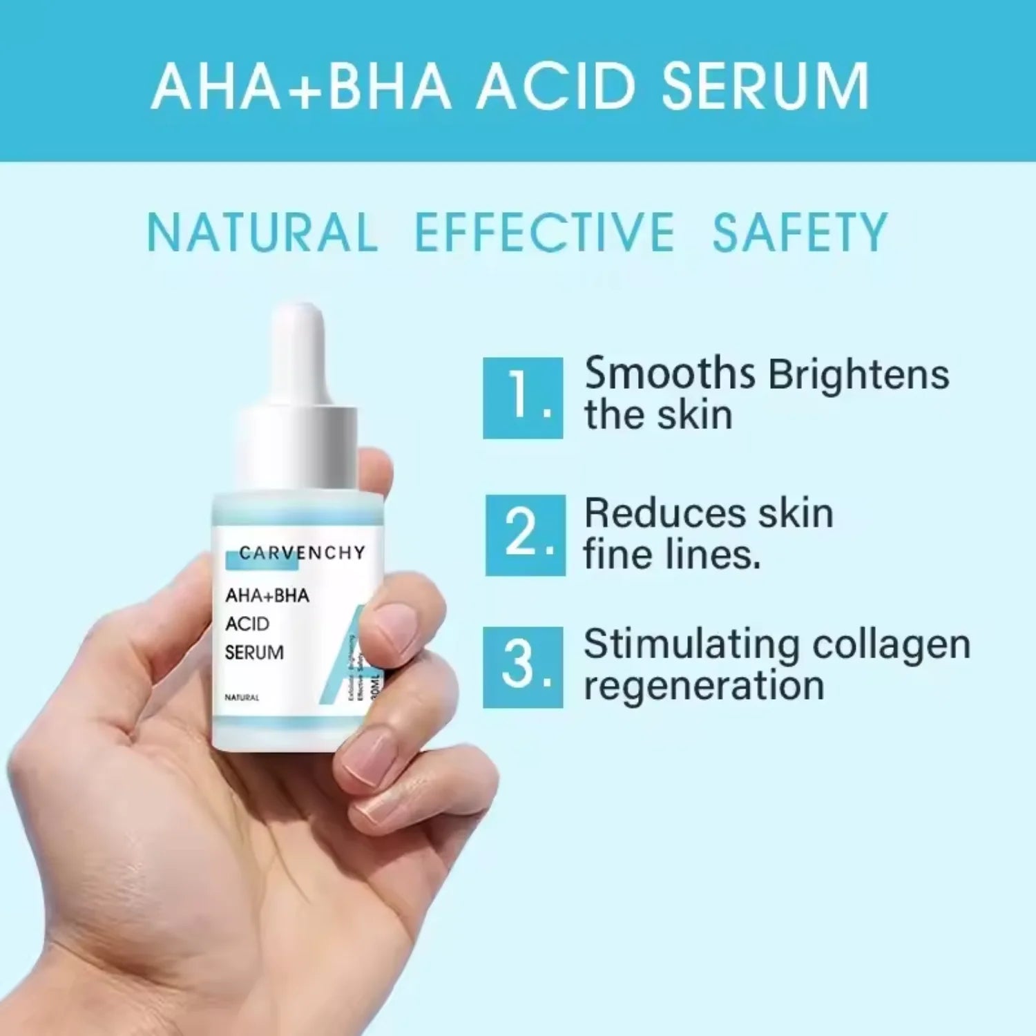 AHA + BHA Fruit Acid Serum - Natural Exfoliating and Brightening Skincare Formula, Reduces Acne and Fine Lines, Stimulates Collagen, 30ml
