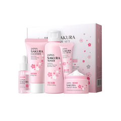 Japan Sakura Skincare Set – 5-Step Complete Facial Care Routine – Cleanser, Toner, Serum, Eye Cream & Essence Cream