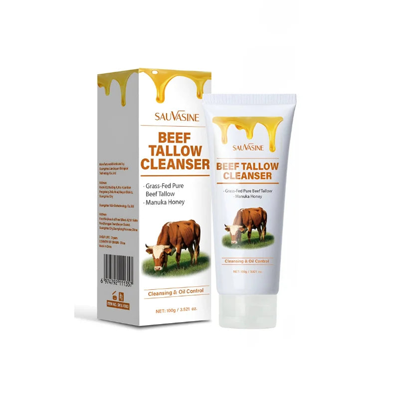 Beef Tallow Cleanser – Deep Cleansing Face Wash with Manuka Honey, Ceramide NP & Aloe Vera – Hydrating & Balancing Skincare for All Skin Types, 100g