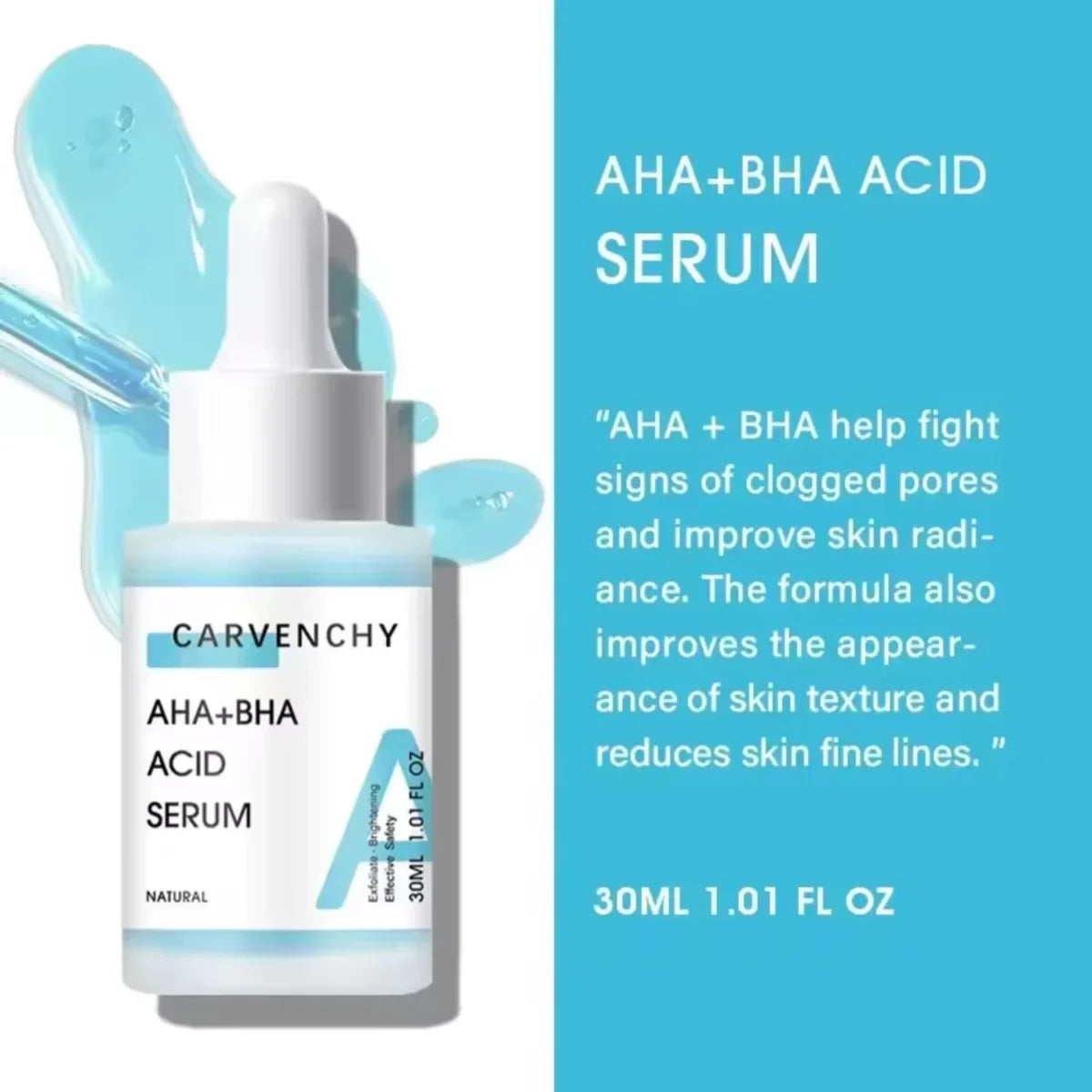 AHA + BHA Fruit Acid Serum - Natural Exfoliating and Brightening Skincare Formula, Reduces Acne and Fine Lines, Stimulates Collagen, 30ml