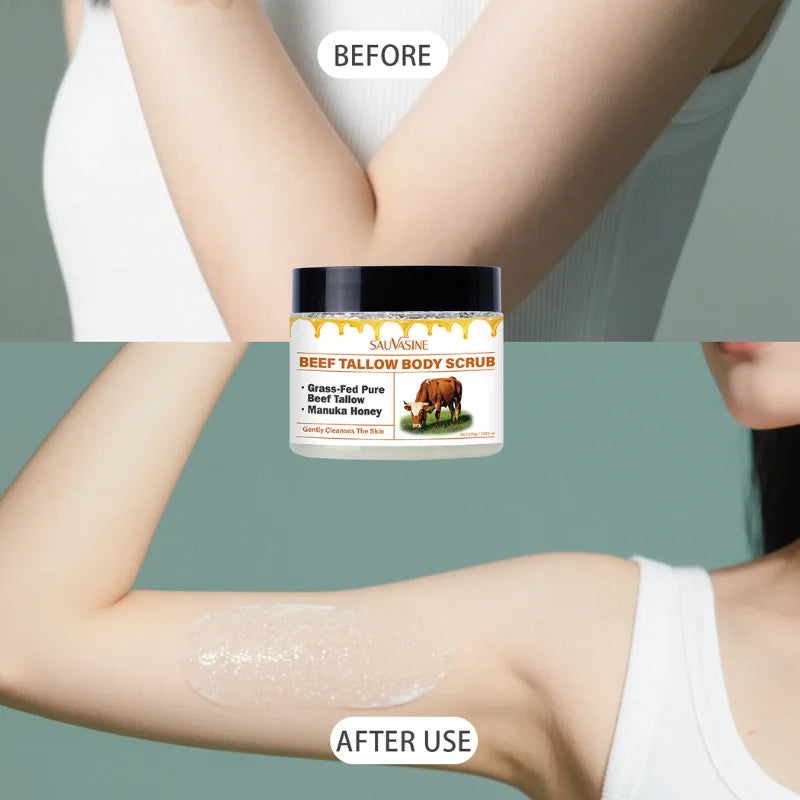 Beef Tallow Body Scrub with Manuka Honey - Deep Cleansing, Hydrating, and Nourishing Formula – For All Skin Types – 200g Jar
