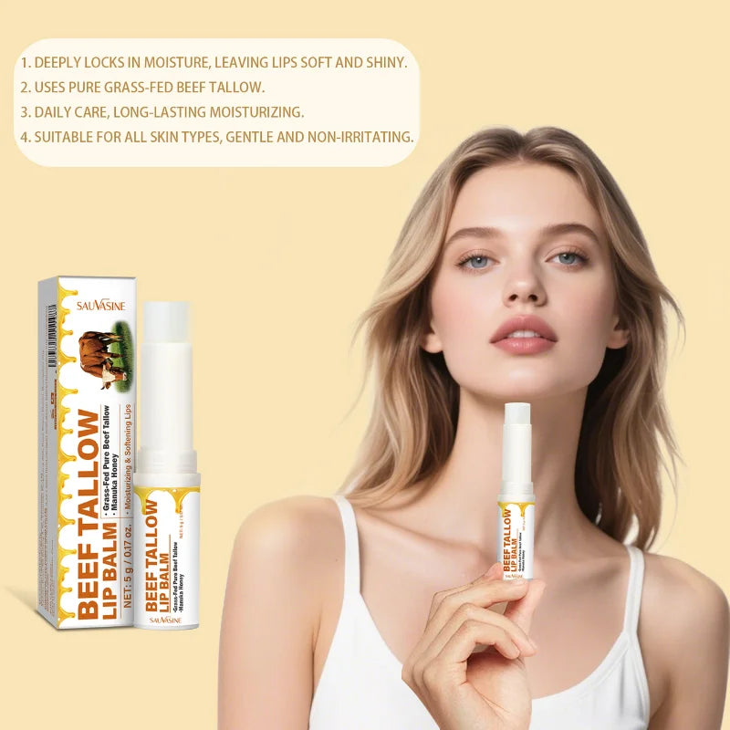 Beef Tallow Lip Balm with Manuka Honey – Natural Lip Moisturiser for Dry, Cracked Lips | Nourishes, Softens & Adds Shine