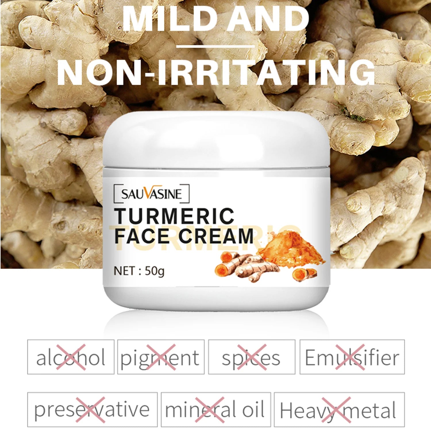Turmeric Face Cream, Whitening Cream for Anti-Aging, Moisturizing and Skin Brightening – 50g