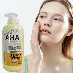 AHA Yellow Body Lotion - Alpha Hydroxy Acids + Vitamin C & E, 500ml - Skin Whitening, Moisturizing, Acne Mark Removal, and Skin Firming