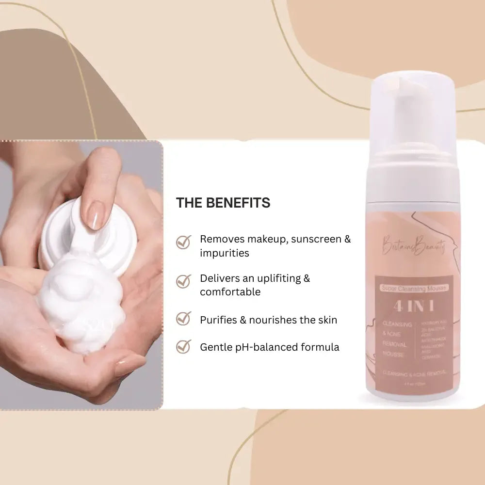 Britain's Beauty 4-in-1 Super Cleansing Mousse for Acne & Oil Control, Hydrating Formula with Natural Ingredients, 120ml