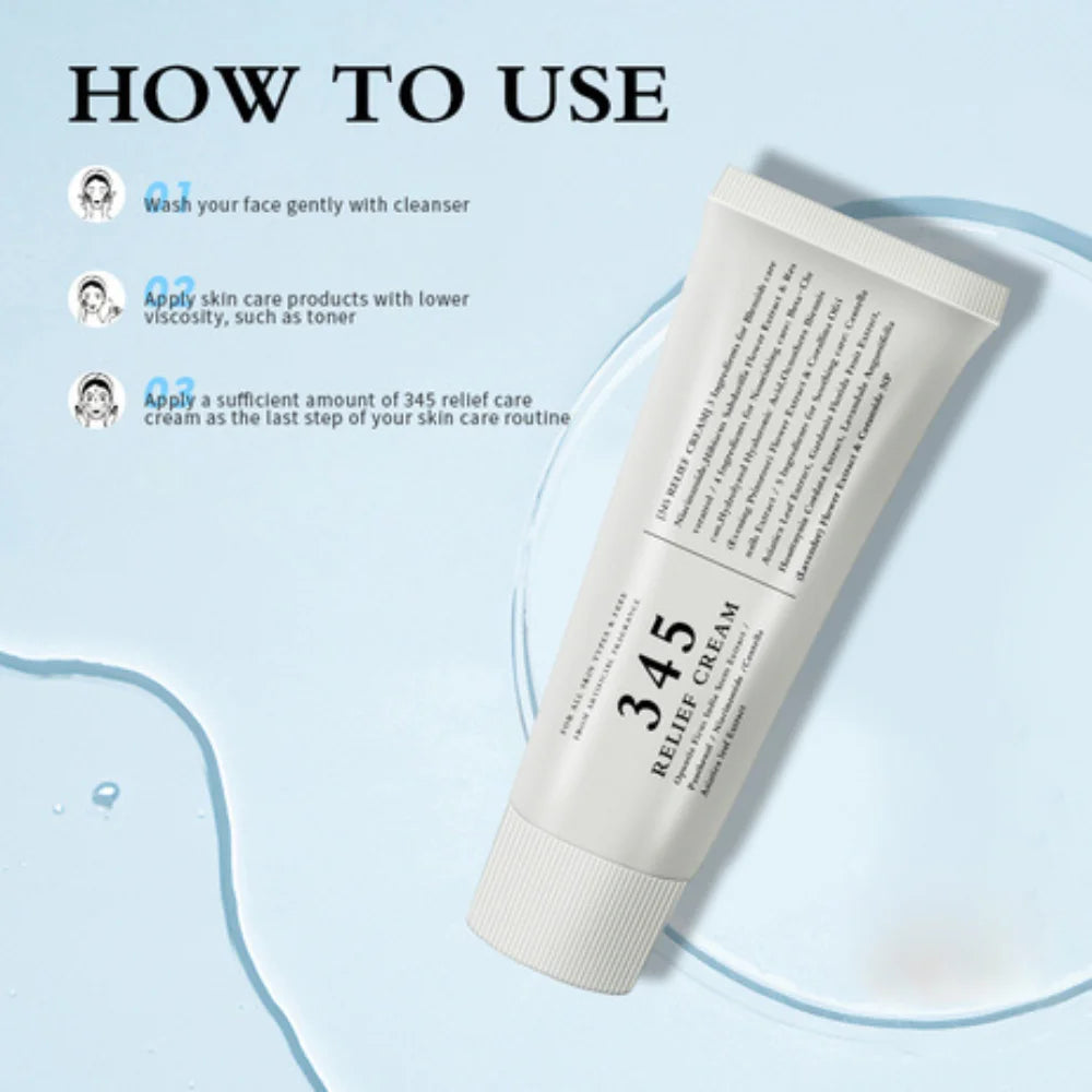 345 Relief Cream for Sensitive Skin – Niacinamide, Panthenol, Ceramides – Anti-Blemish, Anti-Yellowing, Moisturizing & Soothing Skincare for Post-Acne Recovery
