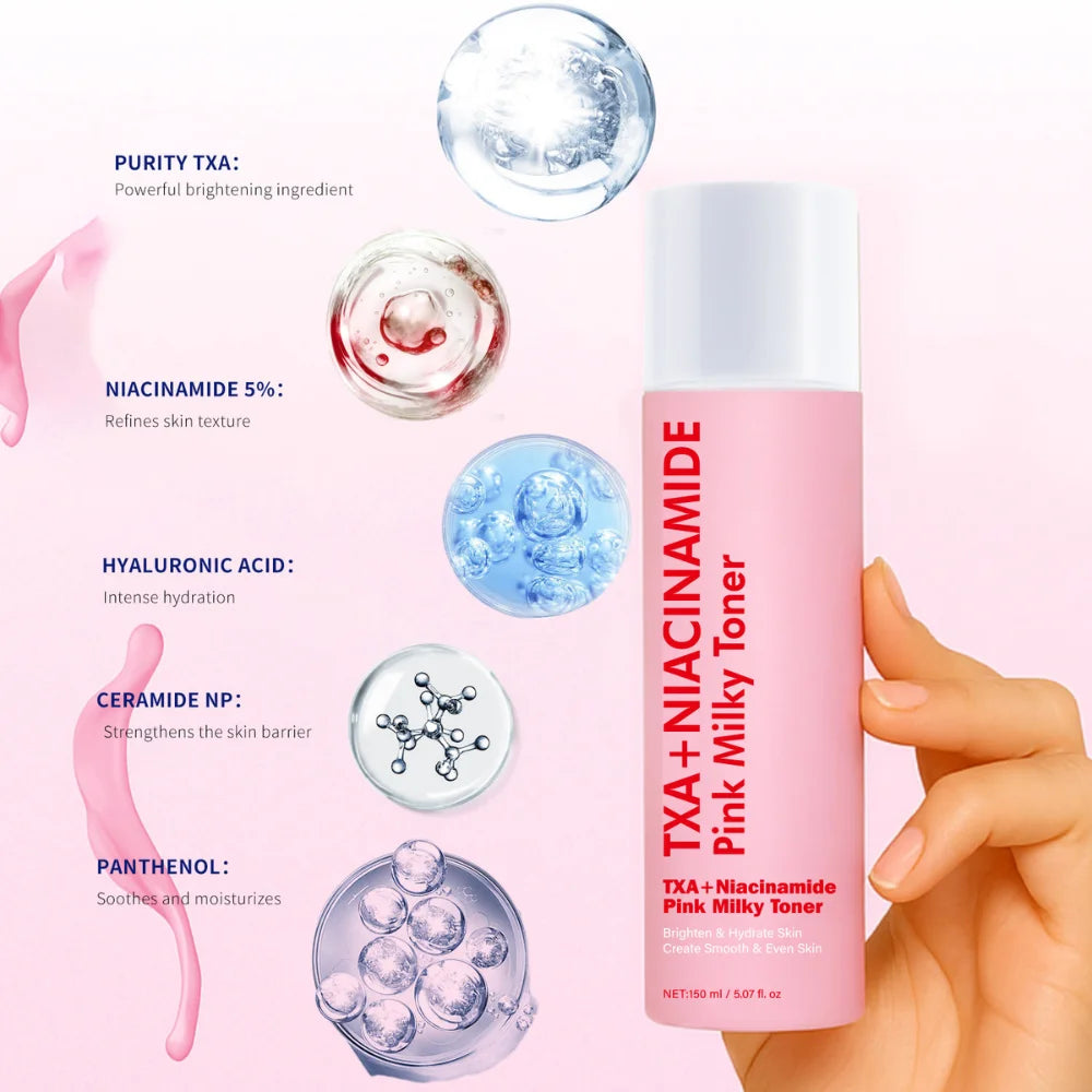 TXA + Niacinamide Pink Milky Toner for Face & Body – 2-in-1 Brightening & Hydrating Formula  – Even Tone & Smooth Texture