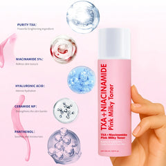 TXA + Niacinamide Pink Milky Toner for Face & Body – 2-in-1 Brightening & Hydrating Formula  – Even Tone & Smooth Texture