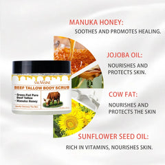 Beef Tallow Body Scrub with Manuka Honey - Deep Cleansing, Hydrating, and Nourishing Formula – For All Skin Types – 200g Jar