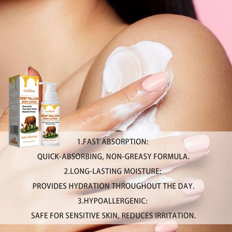 Beef Tallow Body Lotion with Manuka Honey - Deep Moisturising Skin Cream for Dry & Sensitive Skin - 100ml