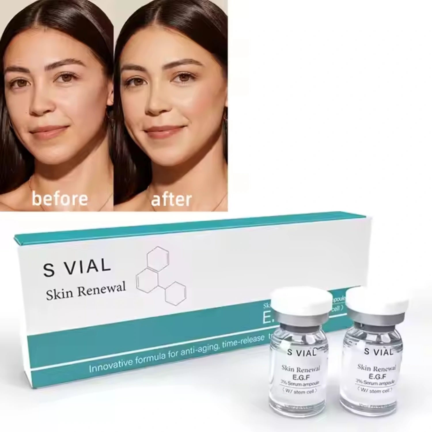 Skin Renewal EGF Serum Ampoule - Anti-Aging Formula with 3% EGF & Stem Cells, Reduces Wrinkles & Fine Lines, Brightens Skin Tone, Hydrates & Repairs for Youthful Glow