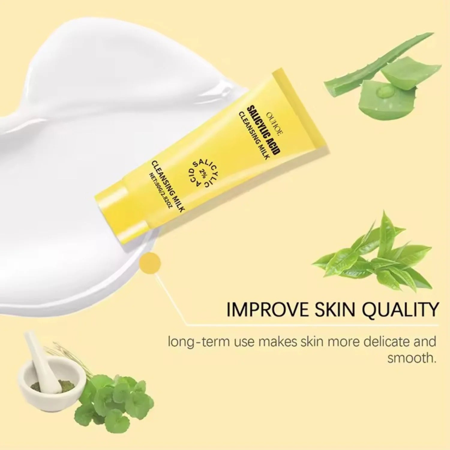Salicylic Acid 2% Cleansing Milk - Deep Facial Cleanser for Acne-Prone Skin, Gentle Exfoliation, Oil Control, Pore Minimizer, and Skin Smoothing Formula