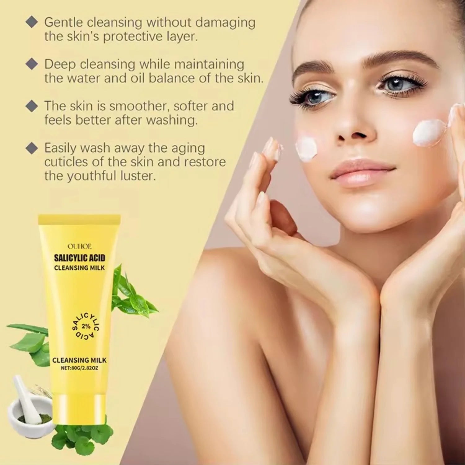 Salicylic Acid 2% Cleansing Milk - Deep Facial Cleanser for Acne-Prone Skin, Gentle Exfoliation, Oil Control, Pore Minimizer, and Skin Smoothing Formula