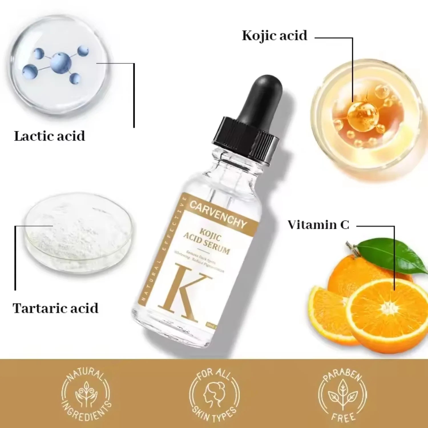 Kojic Acid Serum for Dark Spot Corrector & Skin Brightening, 30ml - Natural & Paraben Free