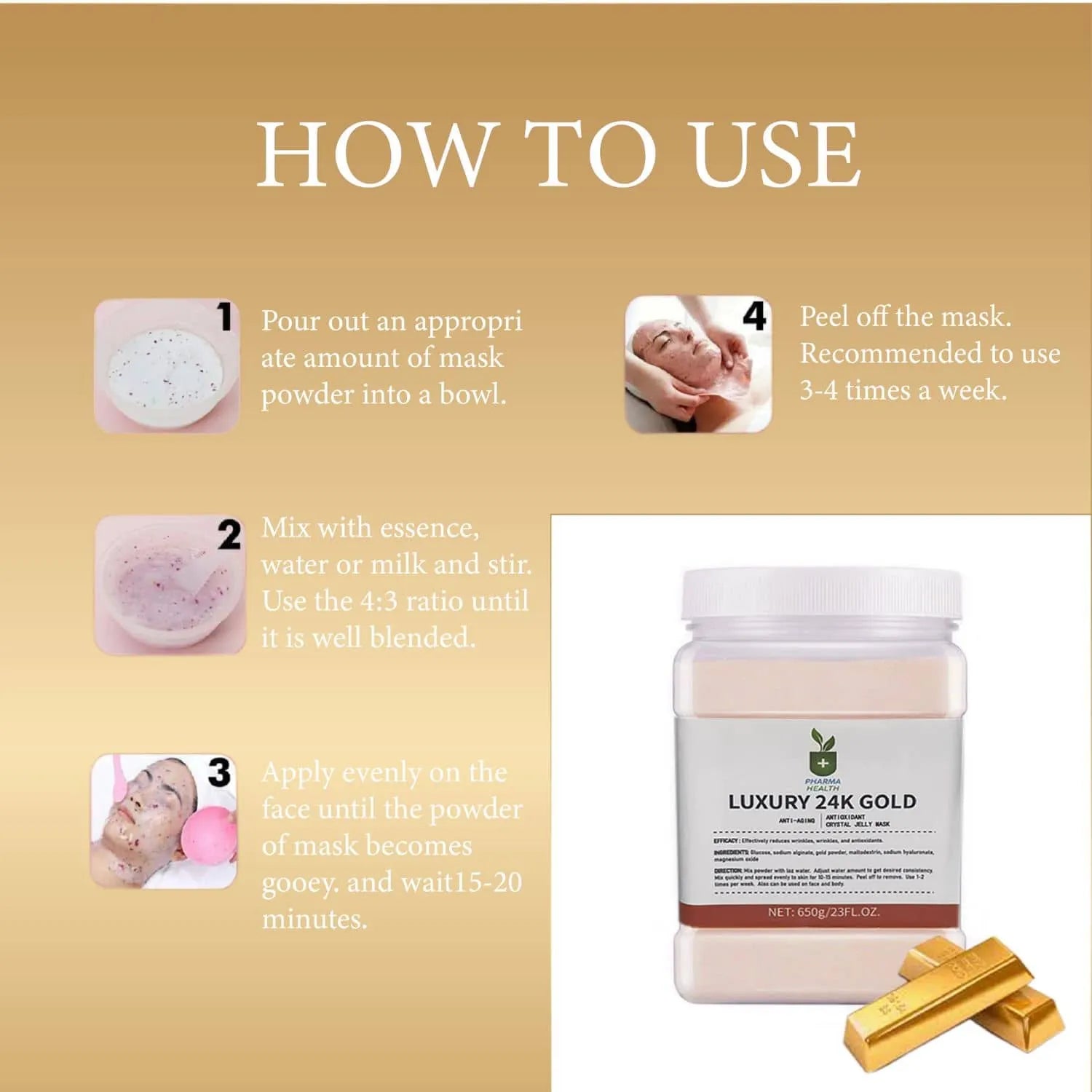 Luxury 24K Gold Jelly Mask - Anti-Aging, Hydrating, and Revitalising Facial Treatment for Radiant Skin - Premium Skincare, Reduces Wrinkles, Fine Lines, and Dark Spots - 250ml