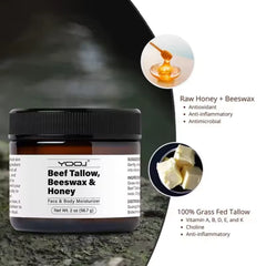 Beef Tallow, Beeswax & Honey Face & Body Moisturizer - Pure Natural Hydrating Balm for Dry, Sensitive Skin, Acne-Prone Skin