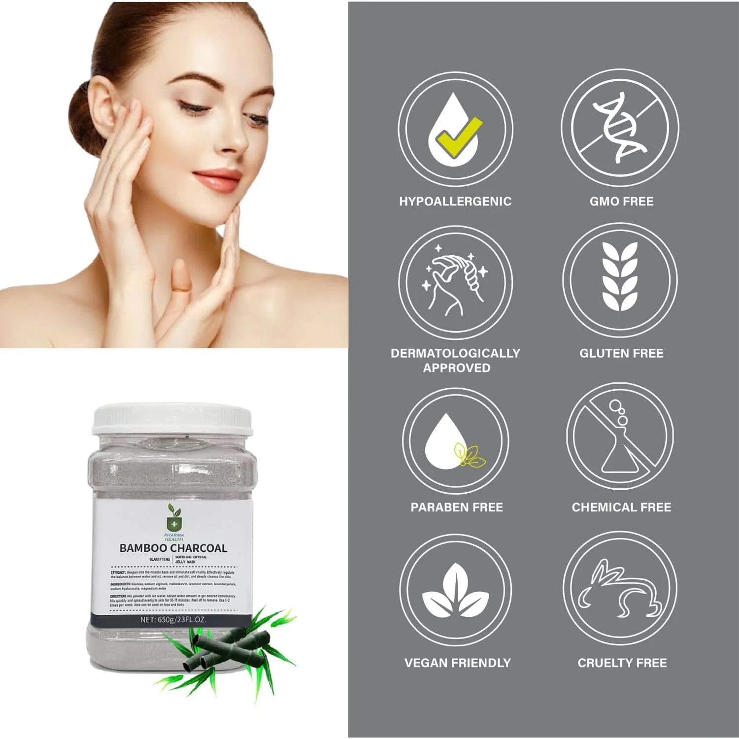 Bamboo Charcoal Jelly Mask - Deeply Cleanses, Shrinks Pores, Hydrates & Refreshes Skin, 250ml - Purifying Peel-Off Facial Mask for Clear, Smooth Skin