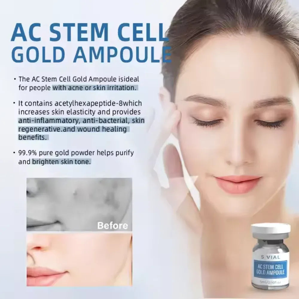 AC Stem Cell Gold Ampoule for Face – Anti-Wrinkle, Skin Repair, Anti-Aging Serum with Centella Asiatica & Acetyl Hexapeptide-8 – Boosts Elasticity, Heals Damaged Skin, Ideal for Microneedling