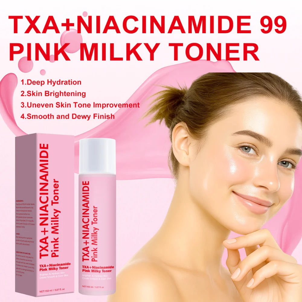 TXA + Niacinamide Pink Milky Toner for Face & Body – 2-in-1 Brightening & Hydrating Formula  – Even Tone & Smooth Texture