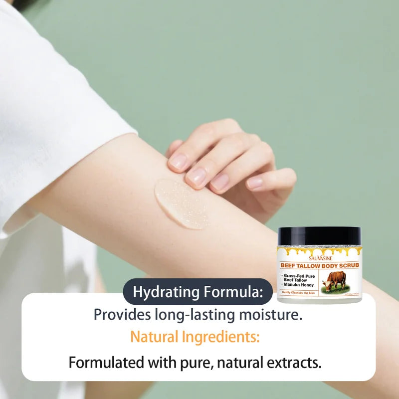 Beef Tallow Body Scrub with Manuka Honey - Deep Cleansing, Hydrating, and Nourishing Formula – For All Skin Types – 200g Jar