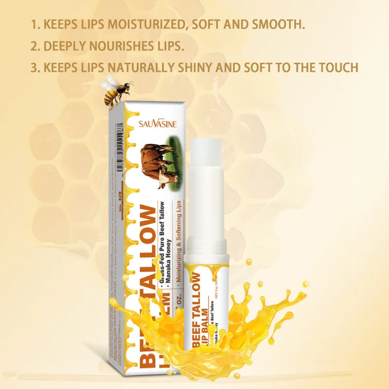 Beef Tallow Lip Balm with Manuka Honey – Natural Lip Moisturiser for Dry, Cracked Lips | Nourishes, Softens & Adds Shine