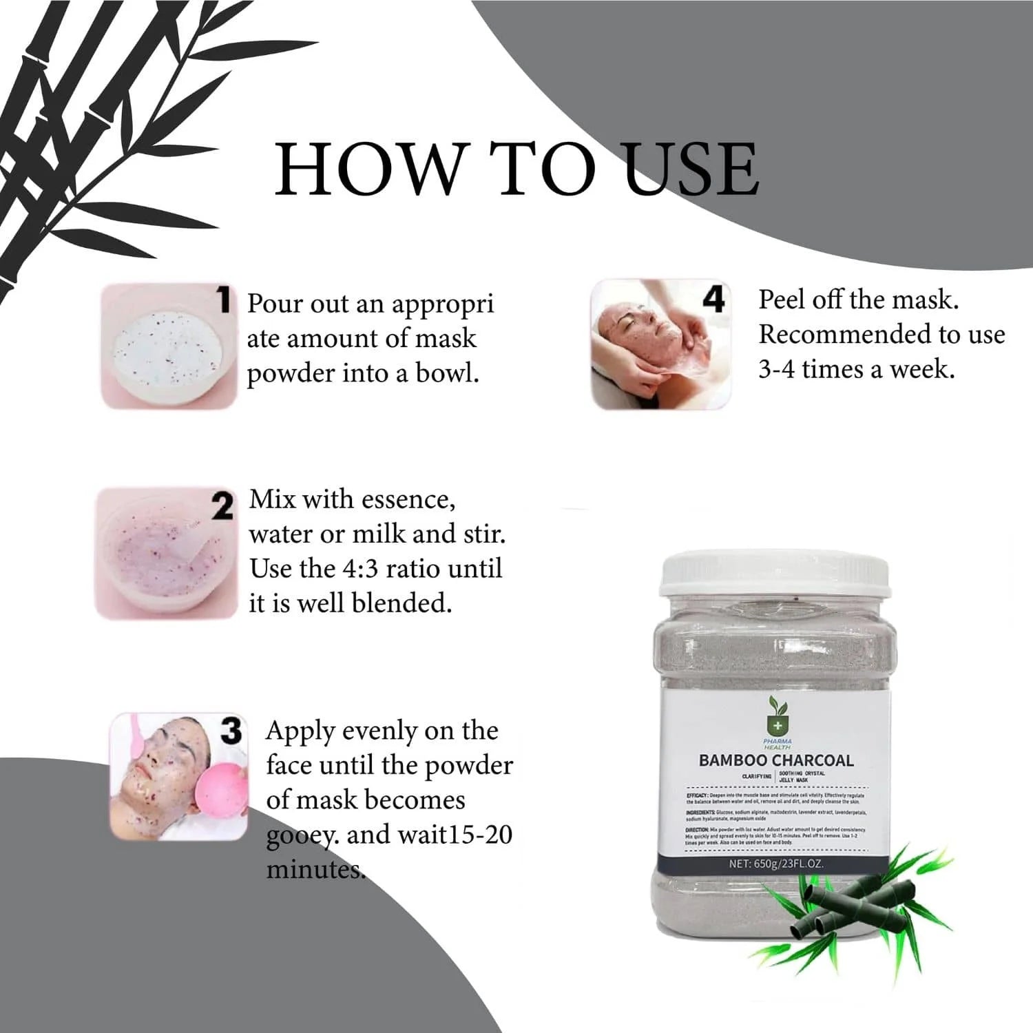 Bamboo Charcoal Jelly Mask - Deeply Cleanses, Shrinks Pores, Hydrates & Refreshes Skin, 250ml - Purifying Peel-Off Facial Mask for Clear, Smooth Skin