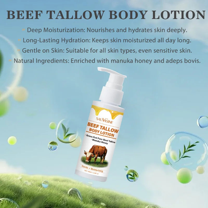 Beef Tallow Body Lotion with Manuka Honey - Deep Moisturising Skin Cream for Dry & Sensitive Skin - 100ml