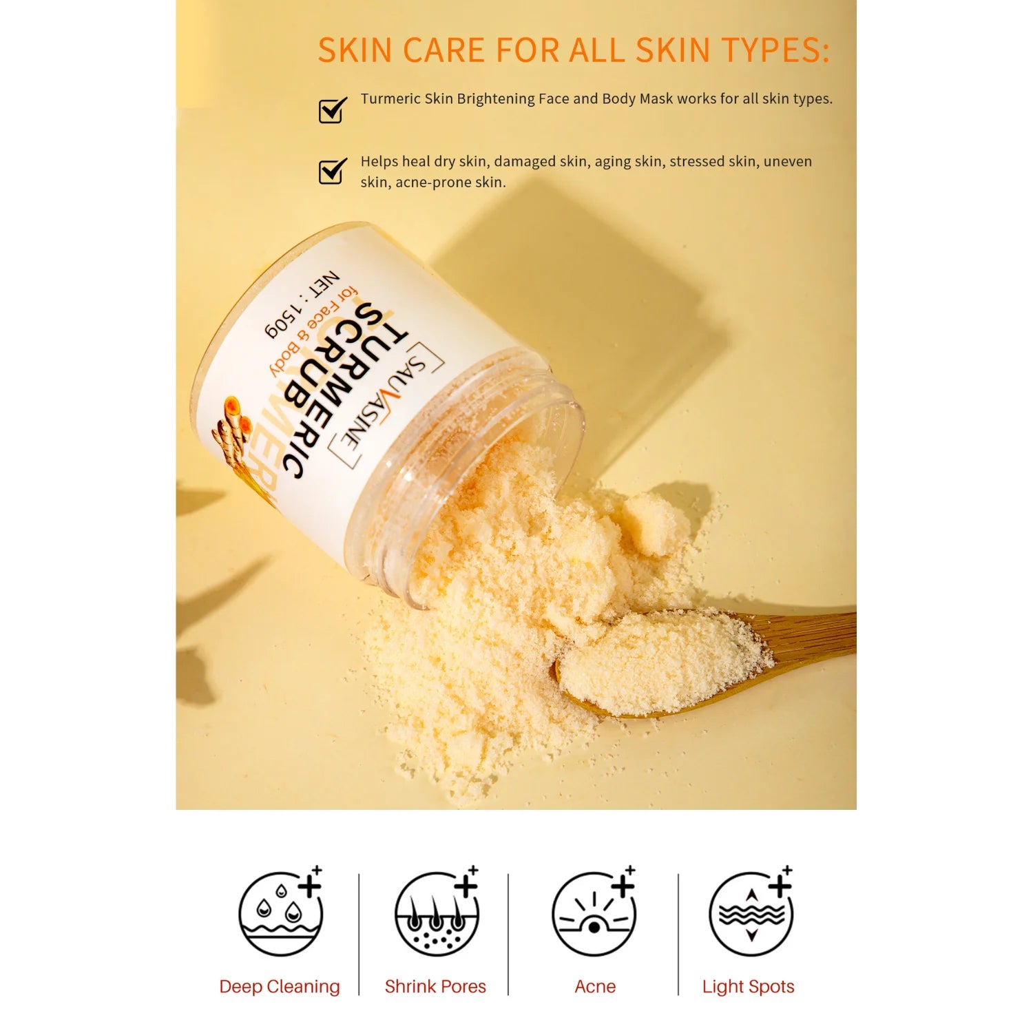 Turmeric Scrub for Face and Body - Deep Cleansing, Detoxifying, Skin Brightening
